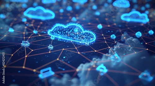 Illustrate a network of interconnected devices, all linked to a central cloud, highlighting the Internet of Things IoT, Close up