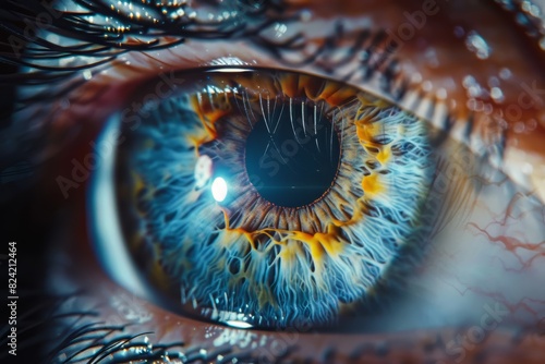 Realistic hologram of human eye and real eye close-up.Laser eye surgery  cataract  ophthalmologist