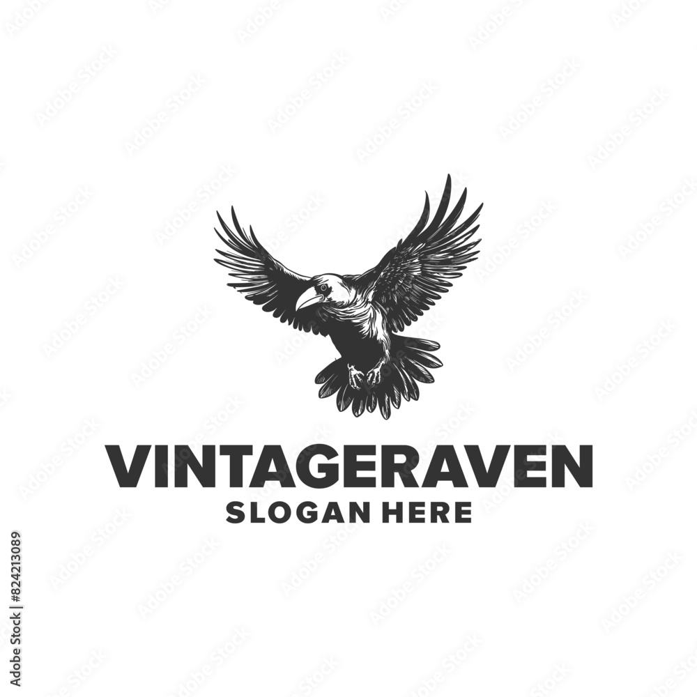 Fototapeta premium Raven bird logo vector illustration