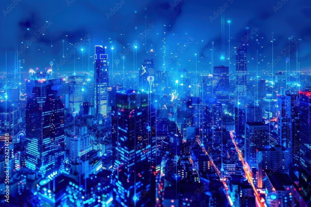 blue neon light city background - generative ai blue neon light city background - generative ai