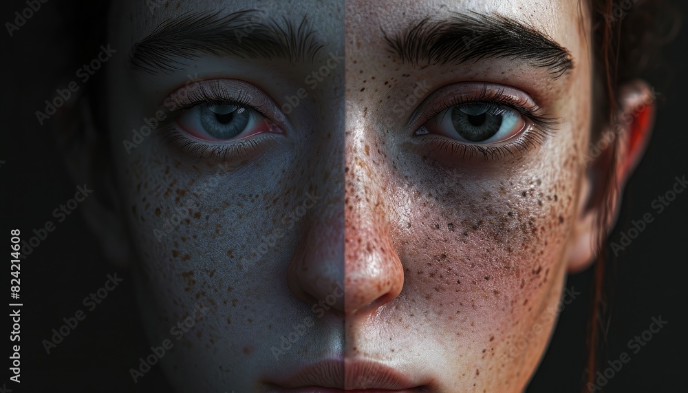 Fototapeta premium Captivating close-up revealing the emotion and depth in the portrait face, accentuating the intensity of the eyes and the nuances of expression. 📸✨