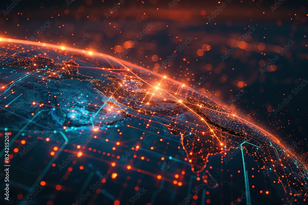 Fototapeta premium Internet connection world map polygonal graphic background with connecting lines