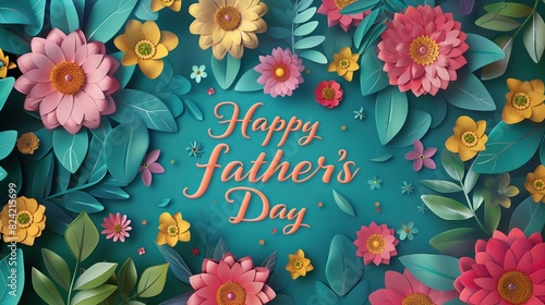 A colorful 3d flower card with handwriting text  Happy Father s Day 