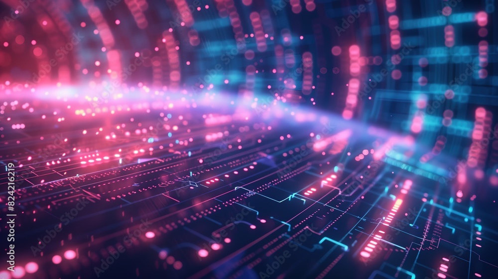 A vibrant, futuristic scene of a digital background with glowing pink and blue lights, dynamic patterns, and flowing data streams A vibrant, futuristic scene of a digital background with glowing pink and blue lights, dynamic patterns, and flowing data streams