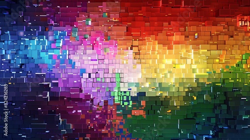 Digital pixel art representation of LGPTQ pride flag with blocky pixels forming the image photo