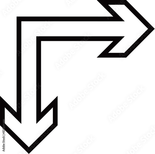 Black outlined arrow pointing to right and down directions