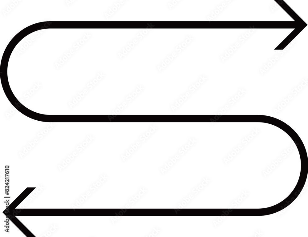 Two sided curved arrow showing driving rout or direction line Two sided curved arrow showing driving rout or direction line