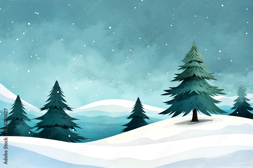 christmas tree with snow, winter landscape with trees christmas tree with snow, winter landscape with trees