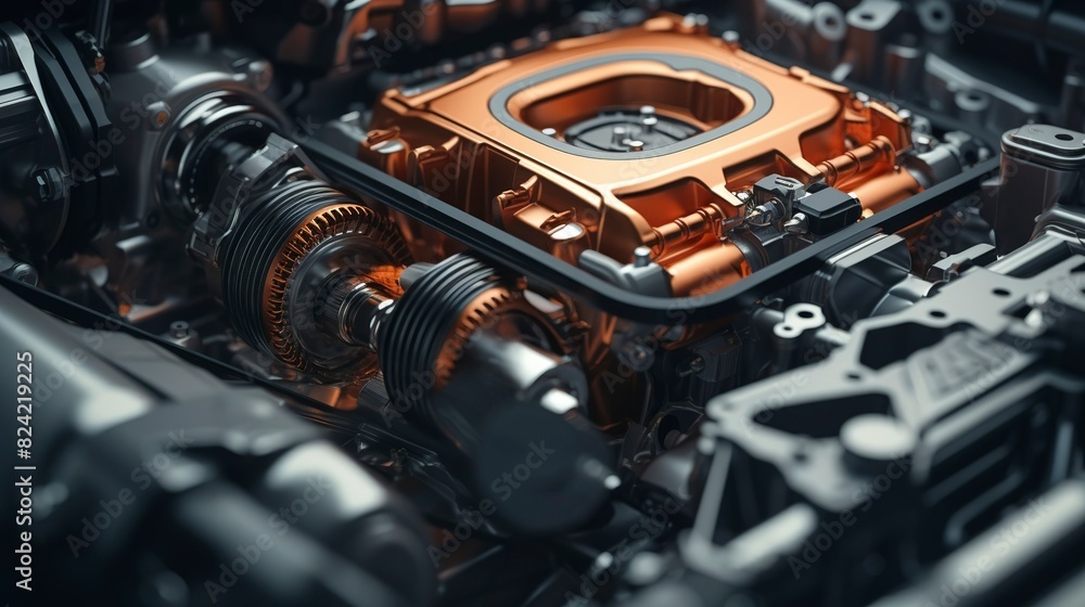 Obraz premium A photo of a modern car engine without human presence.