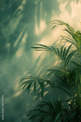 Indoor Tropical House Plant Shadows on Wall Morning Light Abstract Artwork Background Concept  Web Graphic Wallpaper  Vertical Digital Art Backdrop