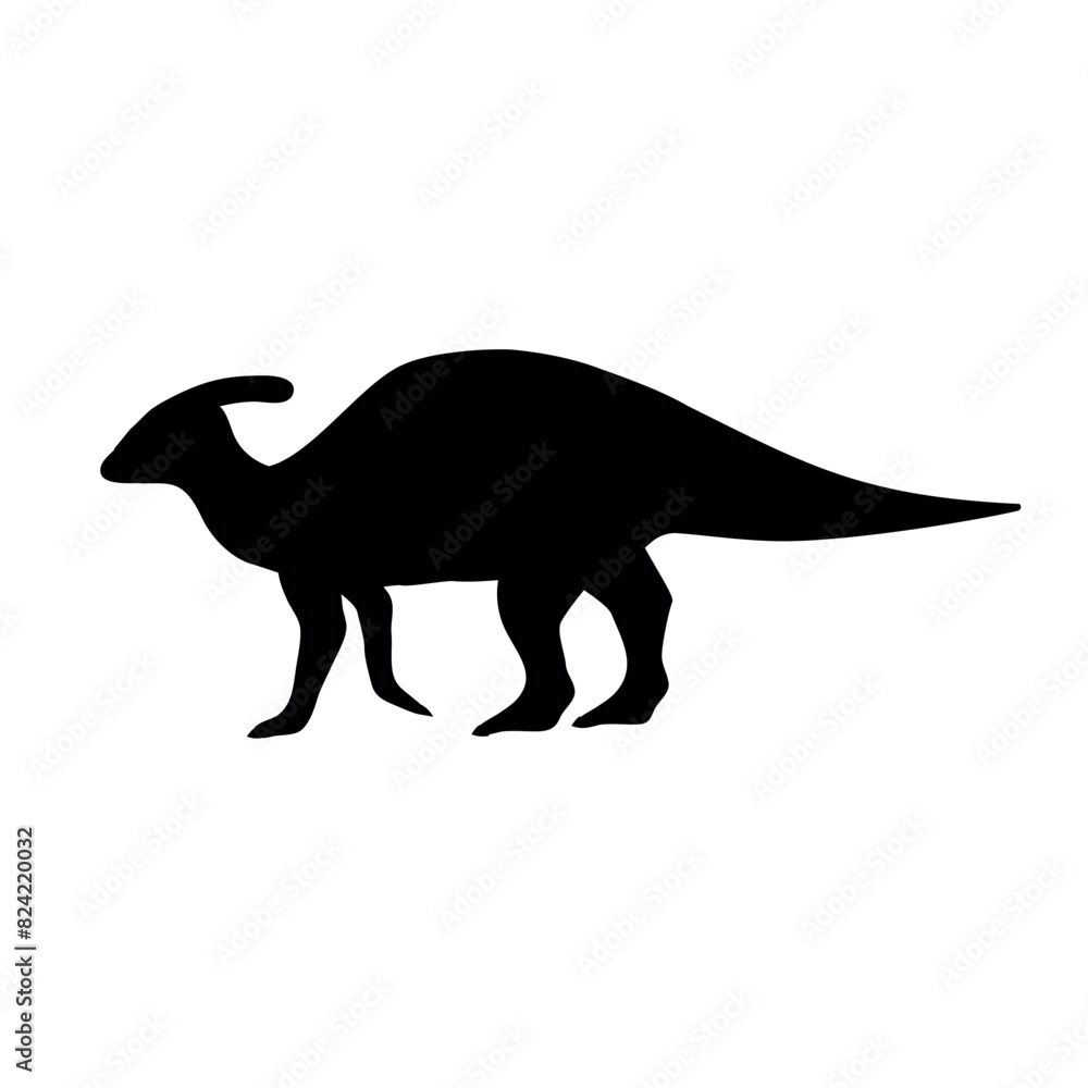 Vector flat hand drawn parasaurolophus dinosaur silhouette isolated on white background Vector flat hand drawn parasaurolophus dinosaur silhouette isolated on white background