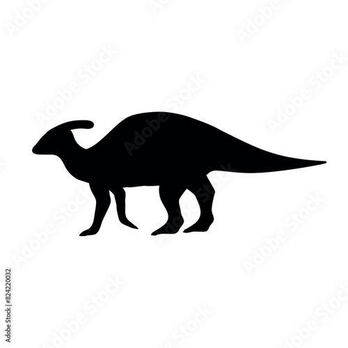 Vector flat hand drawn parasaurolophus dinosaur silhouette isolated on white background