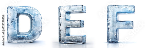 Letters D, E, F. Frozen Ice Alphabet.