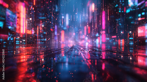 Neon Rain - Rain made of neon lights falling in a cyberpunk city.