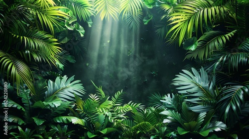 Background Tropical. The lush rainforest foliage is a symphony of green  with each leaf  vine  and branch contributing to the harmonious and ever-changing melody of the forest.