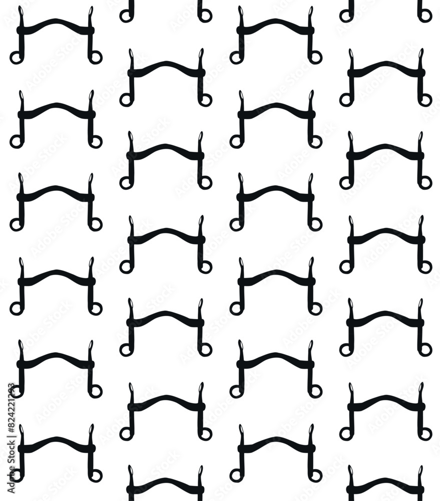 Vector seamless pattern of hand drawn horse equestrian bit silhouette isolated on white background Vector seamless pattern of hand drawn horse equestrian bit silhouette isolated on white background