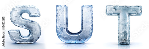Letters S, T, U. Frozen Ice Alphabet.