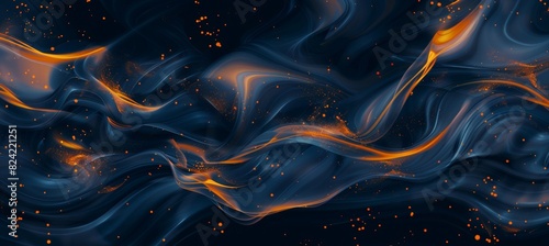 A dark blue background with orange and yellow swirls of liquid flowing across it.
