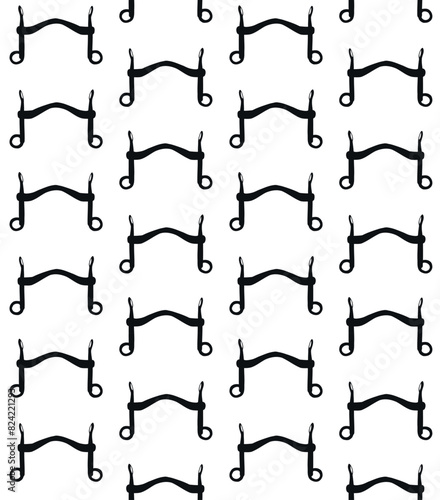Vector seamless pattern of hand drawn horse equestrian bit silhouette isolated on white background
