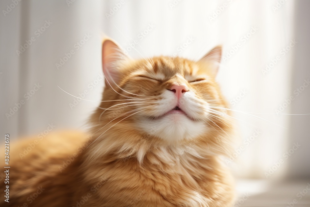 A cat with a long, fluffy tail is laying on a window sill A cat with a long, fluffy tail is laying on a window sill