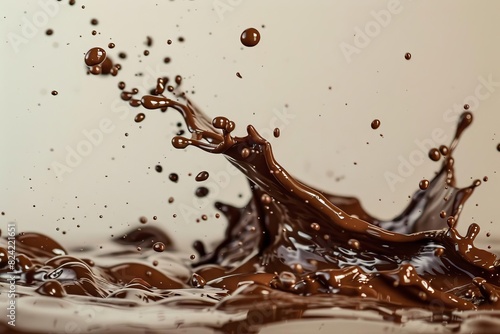 liquid chocolate splash on white and brown background sweet food ingredient photo photo