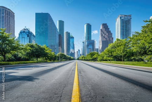 Urban high-rise buildings and asphalt pavement