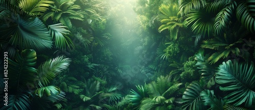 Background Tropical. Enveloped by verdant foliage, the rainforest's layers of green and bursts of color form a visually striking landscape, instilling a sense of tranquility and inspiration. © BlockAI