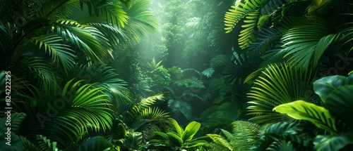 Background Tropical. Enveloped by verdant foliage  the rainforest s layers of green and bursts of color form a visually striking landscape  instilling a sense of tranquility and inspiration.