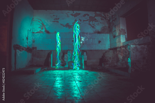 Photography with lightpainting with lights at night.