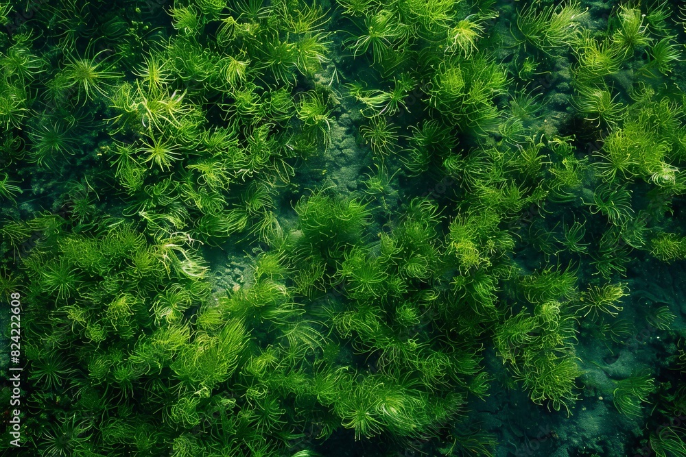 Top view of green underwater algae - for backgrounds and textures Top view of green underwater algae - for backgrounds and textures
