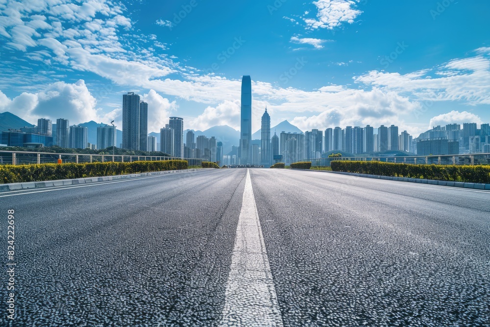 Fototapeta premium Urban high-rise buildings and asphalt pavement