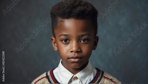 handsome kid african boy model retro fashion portrait posing in studio background