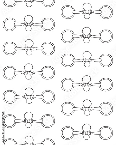 Vector seamless pattern of hand drawn doodle sketch outline horse equestrian bit isolated on white background