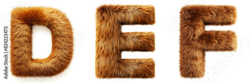 Letters D, E, F. Brown Dog Fur Alphabet.