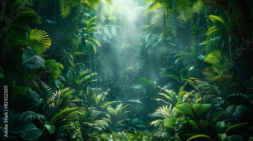 Background Tropical. Within the dense canopy  the lush rainforest exudes an aura of exploration  urging adventurers to delve into its hidden secrets and discoveries.