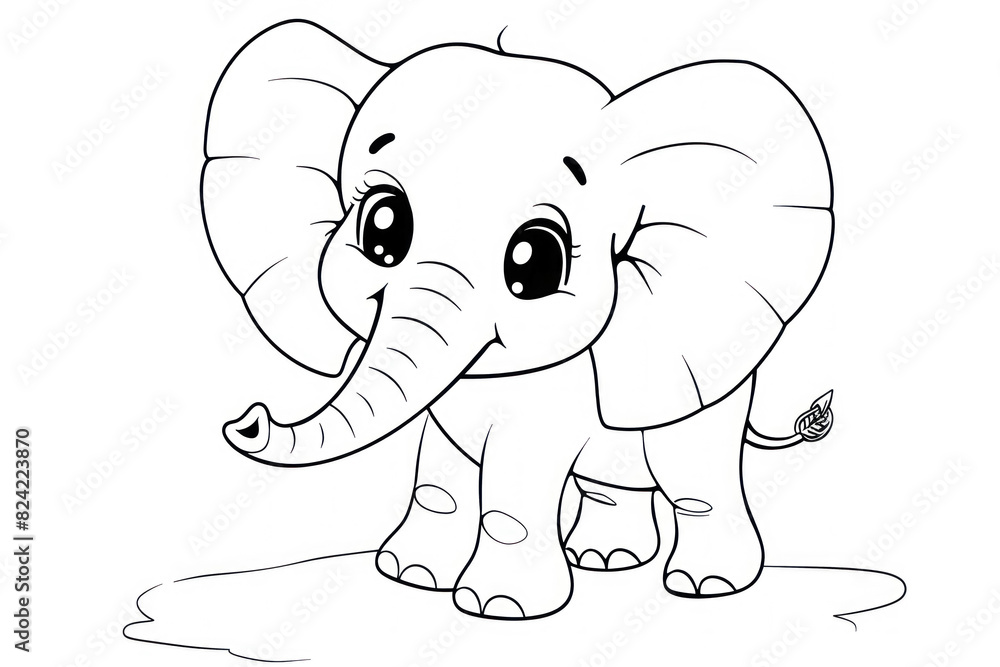 Fototapeta premium cute elephant with chibi style vector illustration in black and white