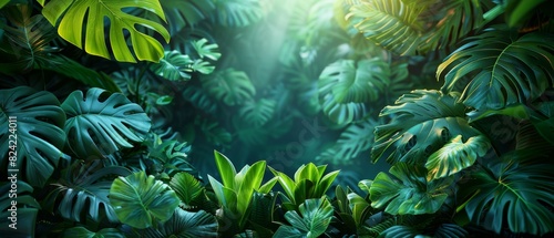 Background Tropical. Amidst the vibrant greenery  the rainforest serves as a sanctuary of life  where every leaf  vine  and branch is integral to upholding the delicate balance of the ecosystem.