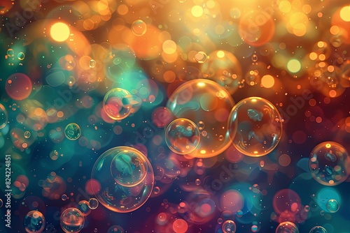 Colorful bubbles floating in a rainbow of colors.