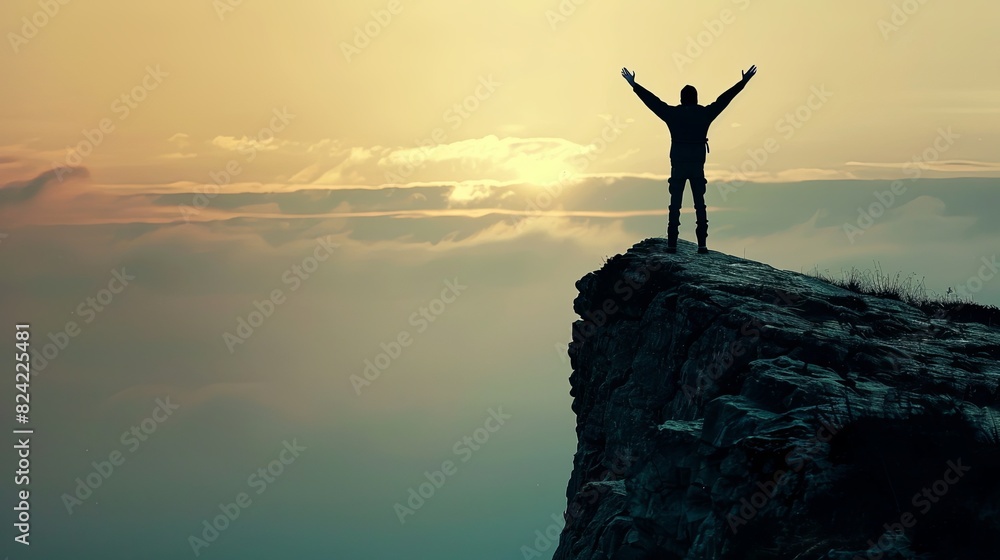 The man standing on the top of a mountain The man standing on the top of a mountain