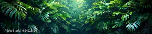 Background Tropical. Within the verdant foliage  the rainforest breathes with constant growth and movement  reflecting the ever-changing nature of this vibrant ecosystem.