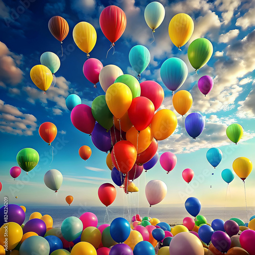 colorful balloons flying in sky
