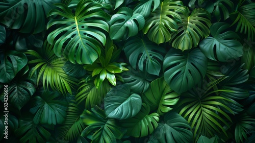 Background Tropical. The rainforest's lush foliage is covered in moisture, each leaf adorned with droplets that sparkle like diamonds in the dappled sunlight.