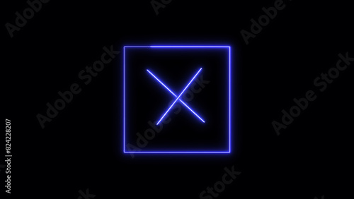 Neon purple light forming a square and a cross inside it on a black background.