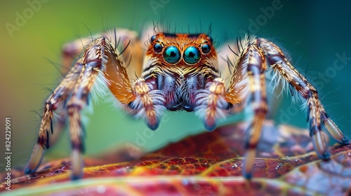 A macro shot of a cute spider with big eyes