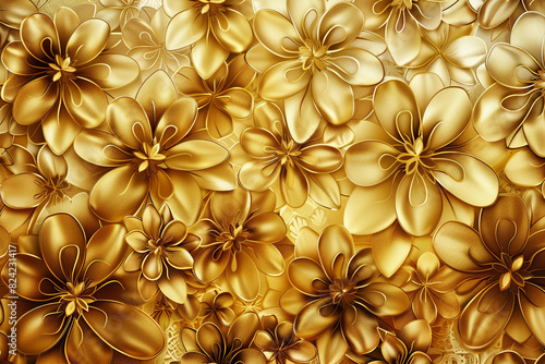 Intricate floral abstract pattern in shades of gold and brown  creating a rich  textured background