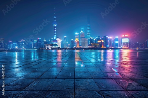 Shanghai Night Scenery and Stone Platform © fanjianhua