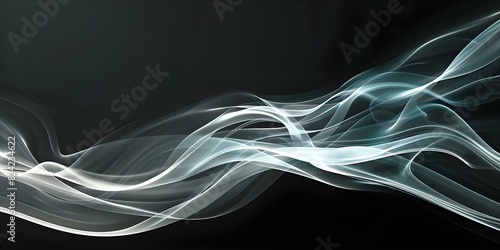 Ethereal Black Background with White Fog Swirls and Smooth Flowing Texture. Concept Ethereal Photoshoot, Black Background, White Fog Swirls, Smooth Texture, Surreal Atmosphere