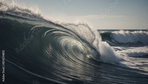 Abstract black and gray texture background with a wave that is flowing in the middle wallpaper banner. 