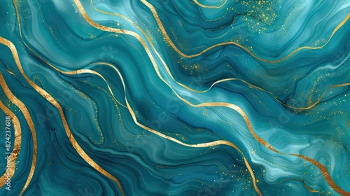 turquoise wallpaper with gold thin lines minimal illustration pattern