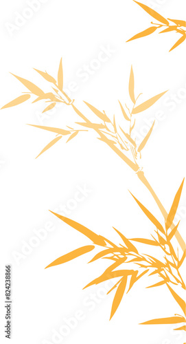 A Beautiful Golden Yellow With Bamboo Leaves, Drawing Bamboo painting, Yellow simple bamboo leaves decorative patterns, watercolour Leaves